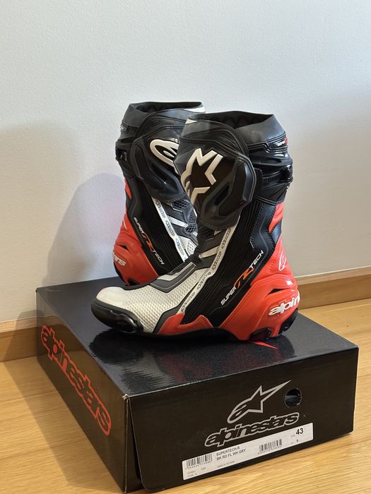Botas Alpinestars Supertech R – Black/Red Fluo/White/Gray – Tamanho 43