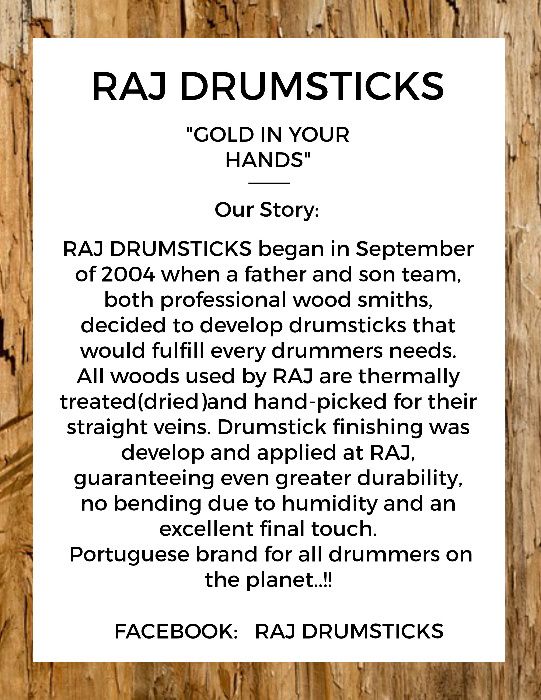 RAJ Baquetas para bateria / percussão / drumsticks.