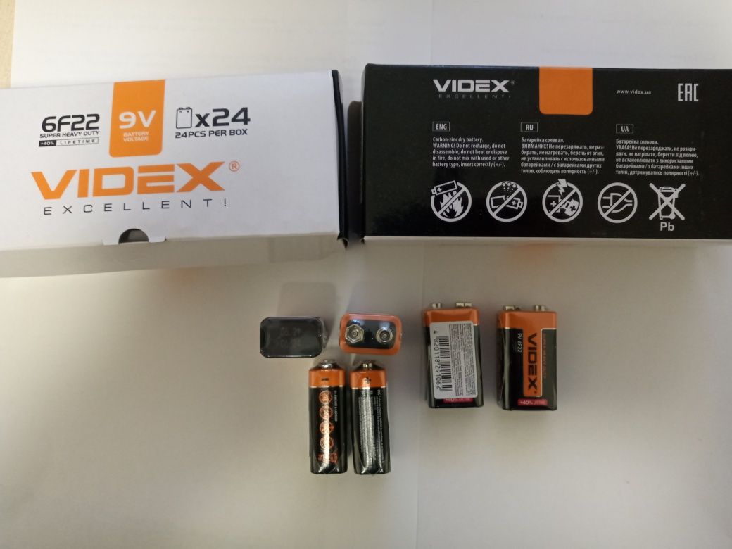 Батарейка  VIDEX 6F22/9V (КРОНА)