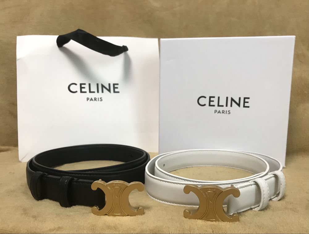 Celine Paris czarny  pasek skóra 70-115 złota klamra