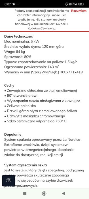 Piec żeliwny wolnostojący 5kW