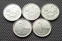 Коллекция из 5 монет 1 франк Бельгии