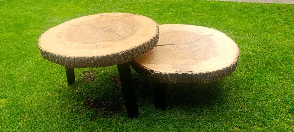 Stolik kawowy z litego drewna 70 cm handmade unikat