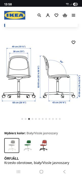 Krzesło biurowe  Orflajen Ikea czarne