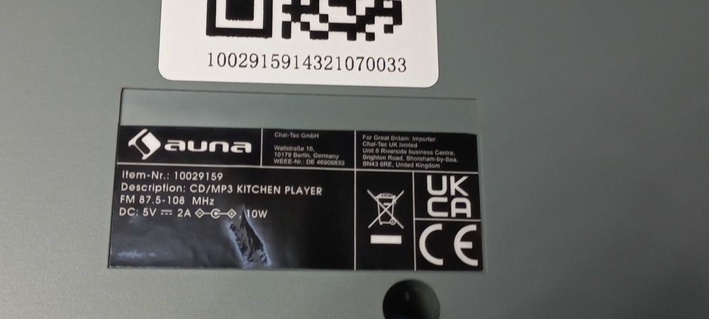 Радіо кухонне Auna KCD-20 CD MP3 FM USB пульт