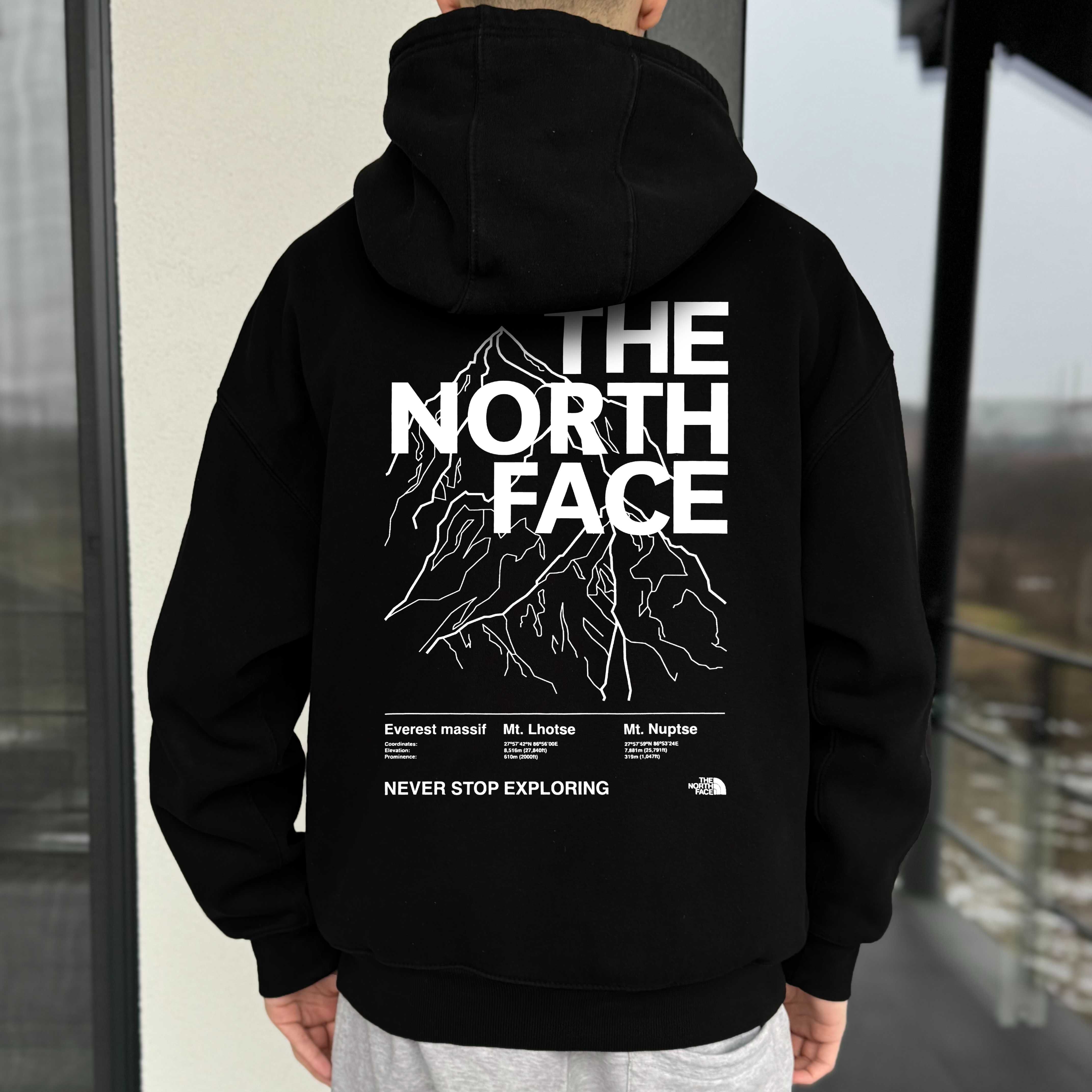 Худи черное » The North Face Stallker » Большой Принт » ТНФ » С М Л ХЛ