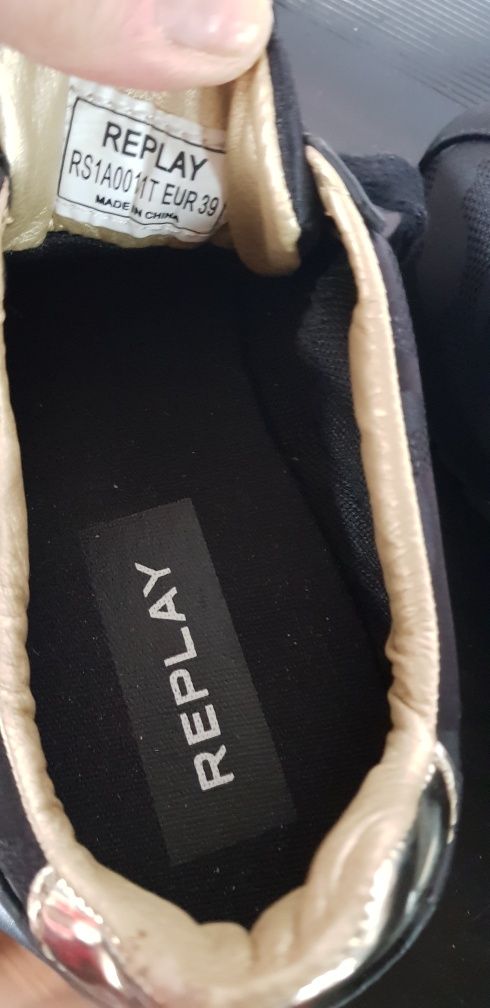 Nowe adidasy trampki sneakersy Replay skóra czarne złoto 39