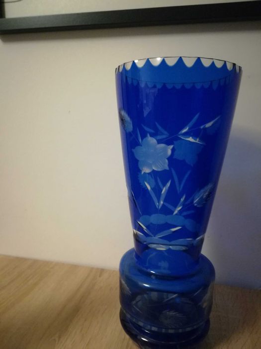 Wazon niebieski kryształowy lata 60
