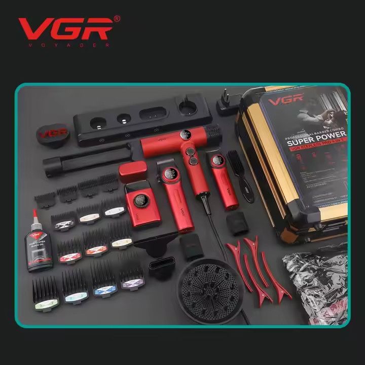 Комплект VGR STEPLERSS RPO 4 IN 1 RED, машинка для стрижки