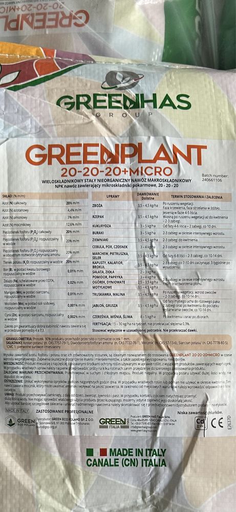 Greenplant 10kg 20-20-20 NPK 3Ha  odzywka dolistna