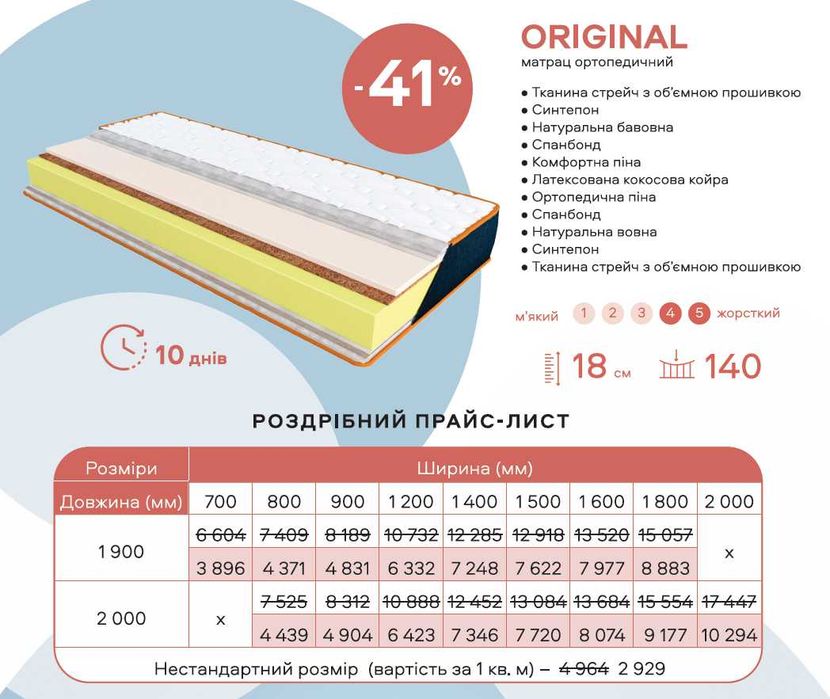 Матрац Denim безпружинний з різною жорсткістю сторін. Знижка до -41%!