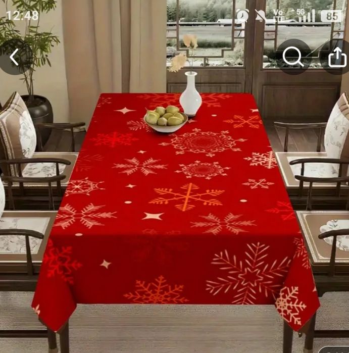 Piękny świąteczny obrus duży czerwony nowy