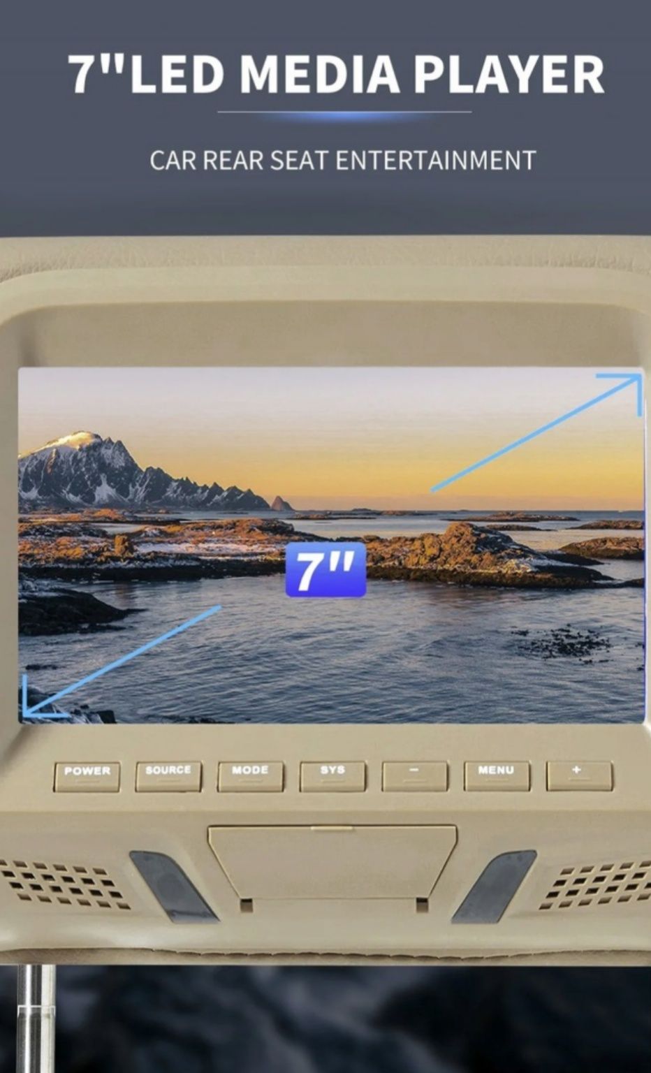 Monitor zagłówek 7 calowy TFT LED odtwarzacz mp5