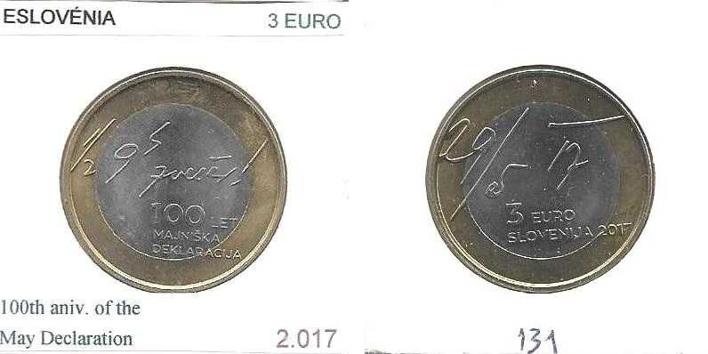 Eslovénia - - - 3 Euros - 2017 - - - Declaração de Maio - - - Moeda