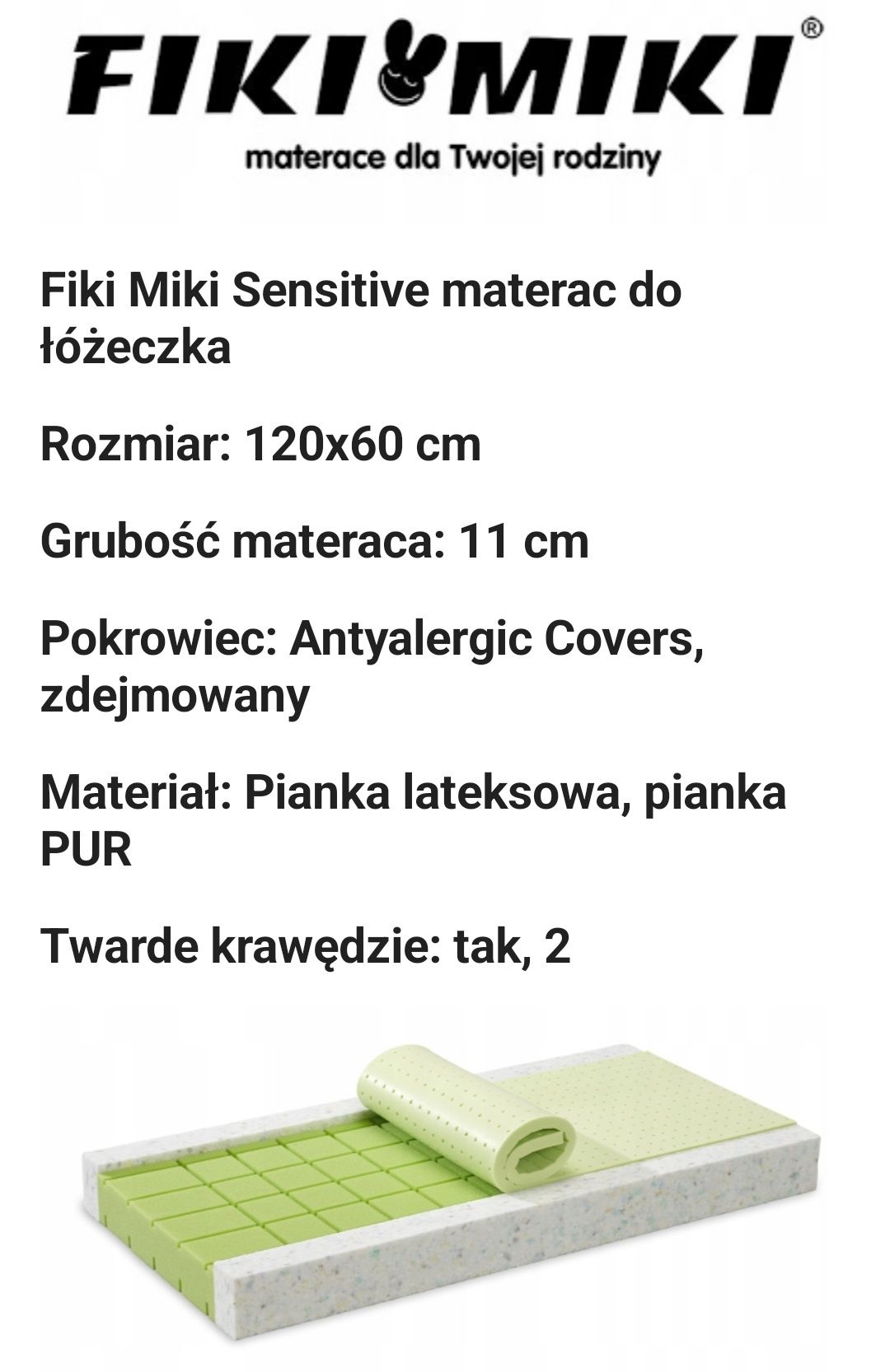 Łóżeczko 120x60 SUNDVIK z materacem FIKIMIKI