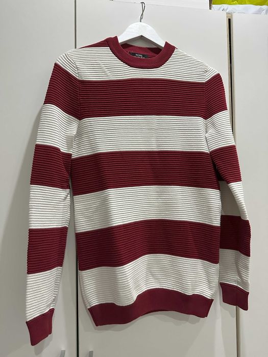 Sweter Bershka S w paski czerwono białe szerokie klasyczny męski