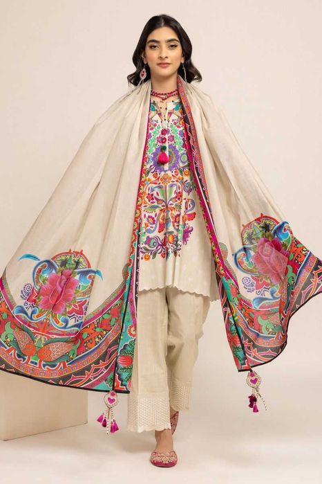 Duża chusta szal dupatta kwiaty folk orient hijab turban pareo