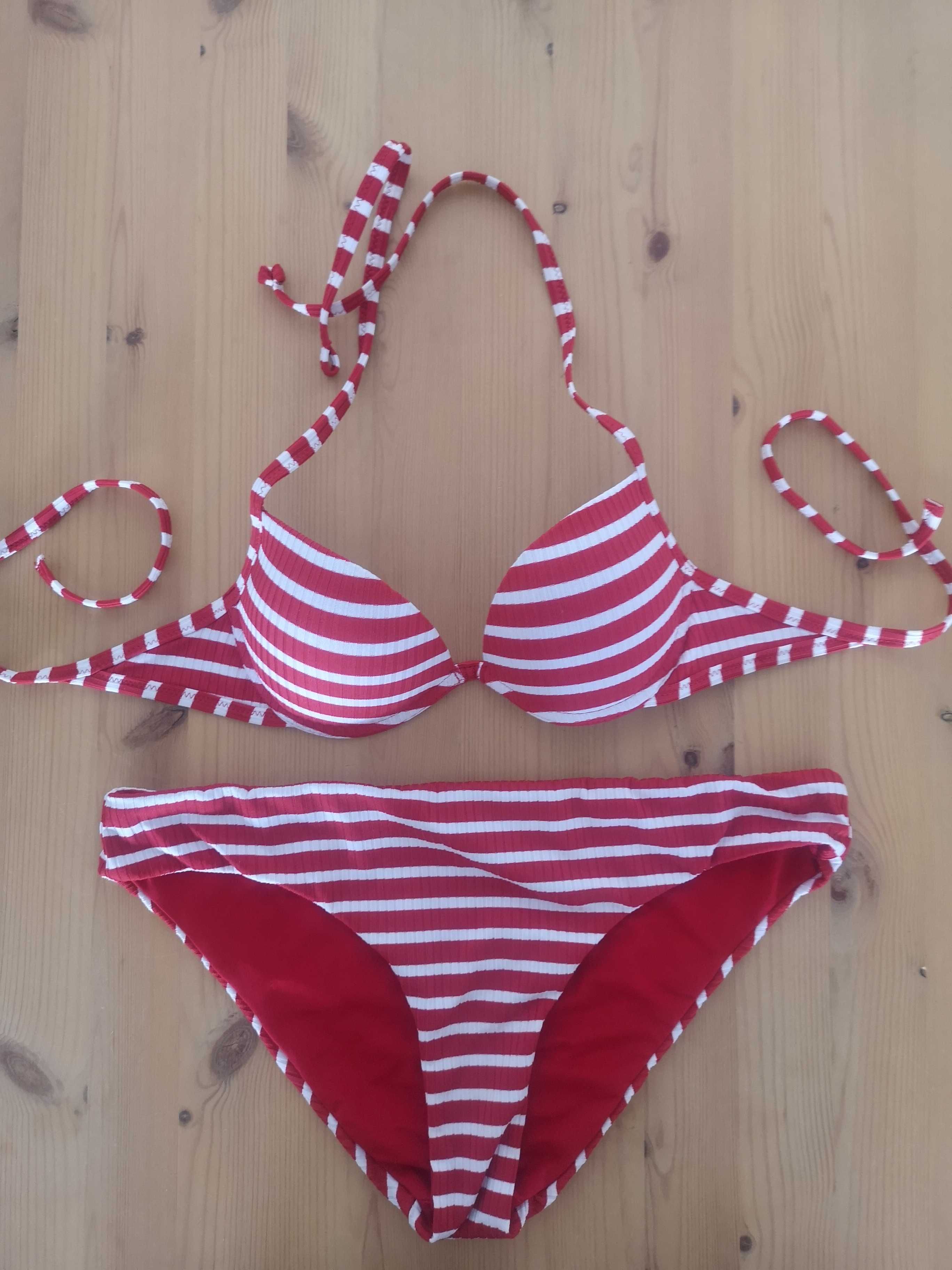 Bikini vermelho e branco com cueca reversível Tezenis