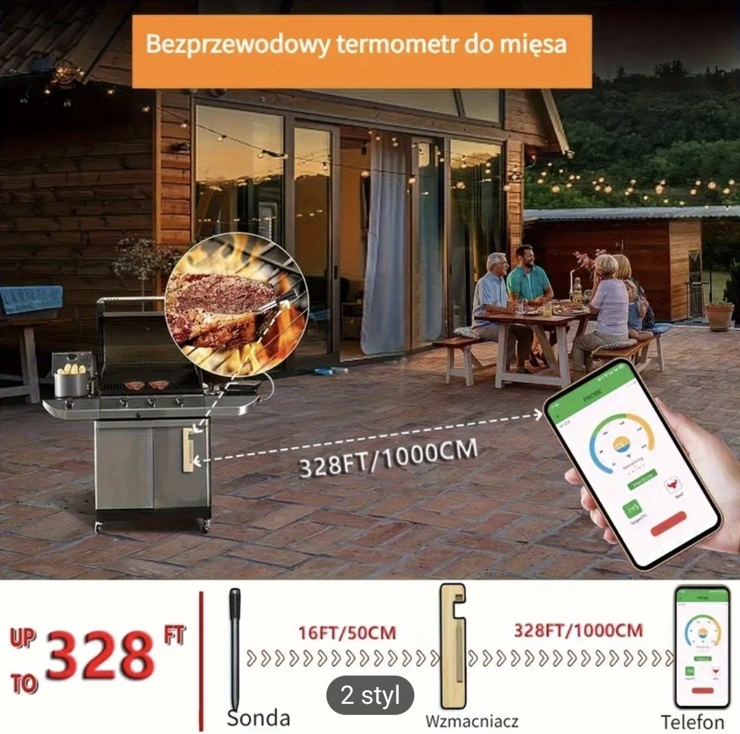 ,Termometr bezprzewodowy, do mięs-kiełbasy-steków.termosonda.sonda.