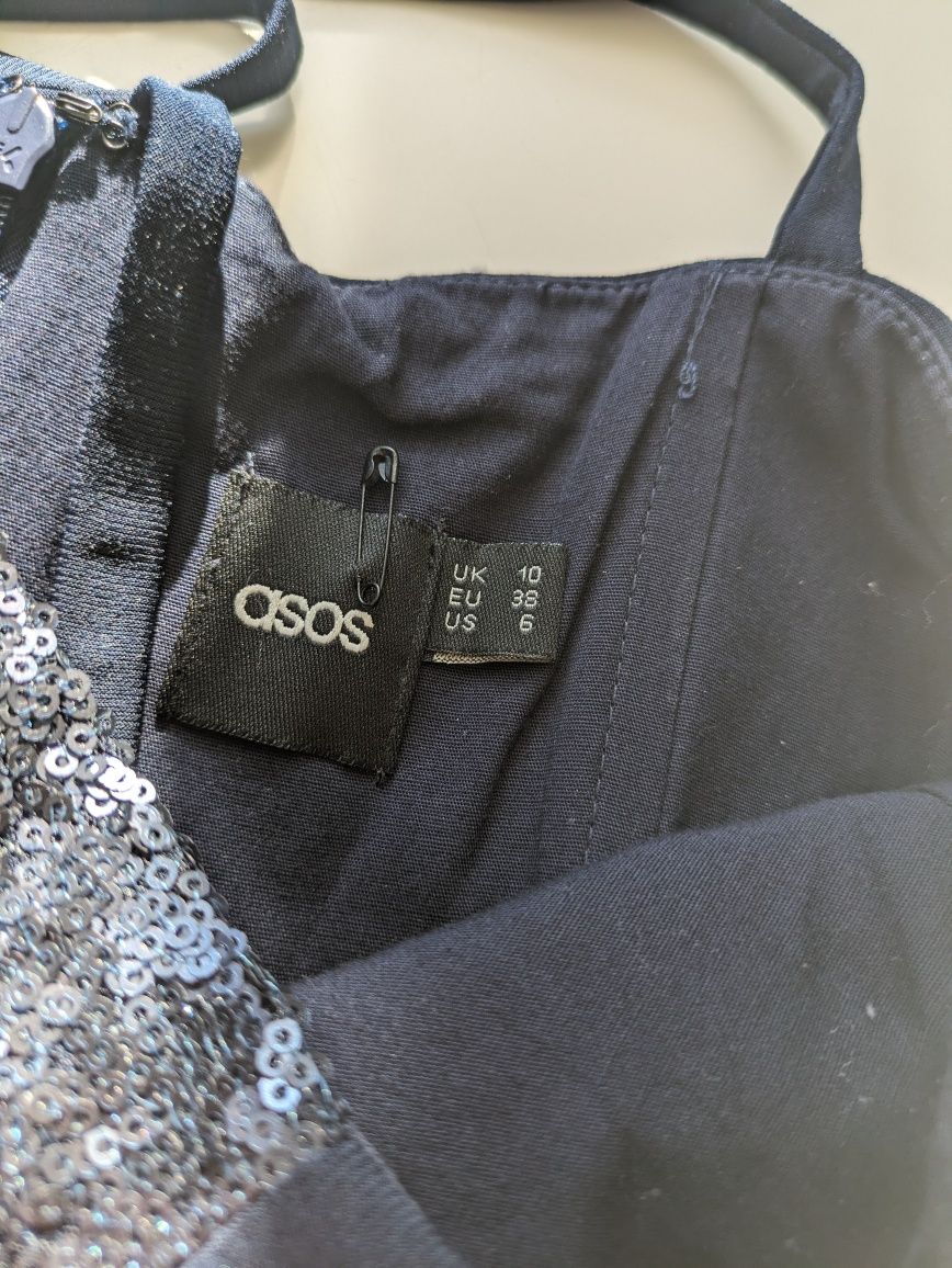 ASOS wieczorowa koktajlowa sukienka granatowa rozm M 38 na jedno ramię