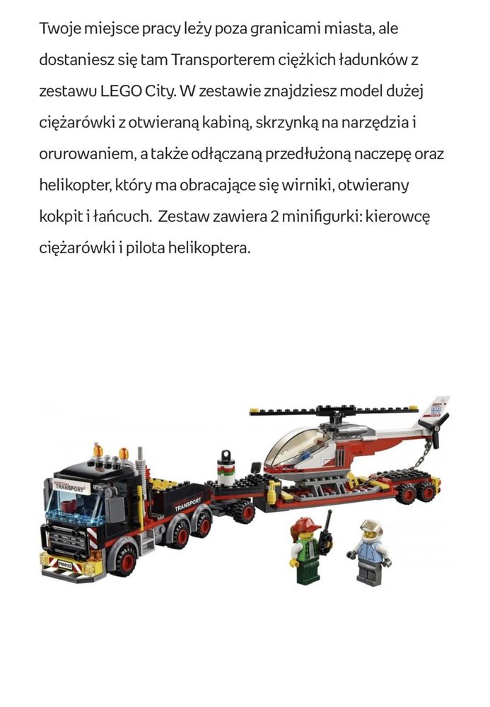 Lego city,kompletne, 60183, transporter, laweta, helikopter,ciężarówka