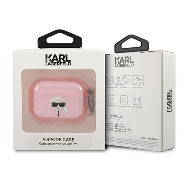 Etui Karl Lagerfeld do AirPods Pro - Różowy Glitter z Karl`s Head