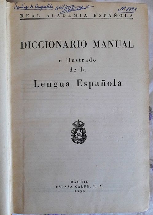 Livro MANUAL E Dicionário Ilustrado da Língua Espanhola 1950