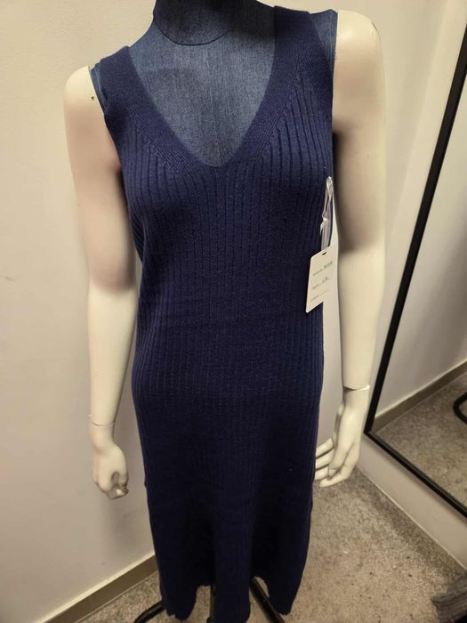 Damski Komplet Dzianinowy Sukienka i Sweter Granatowy   L XL