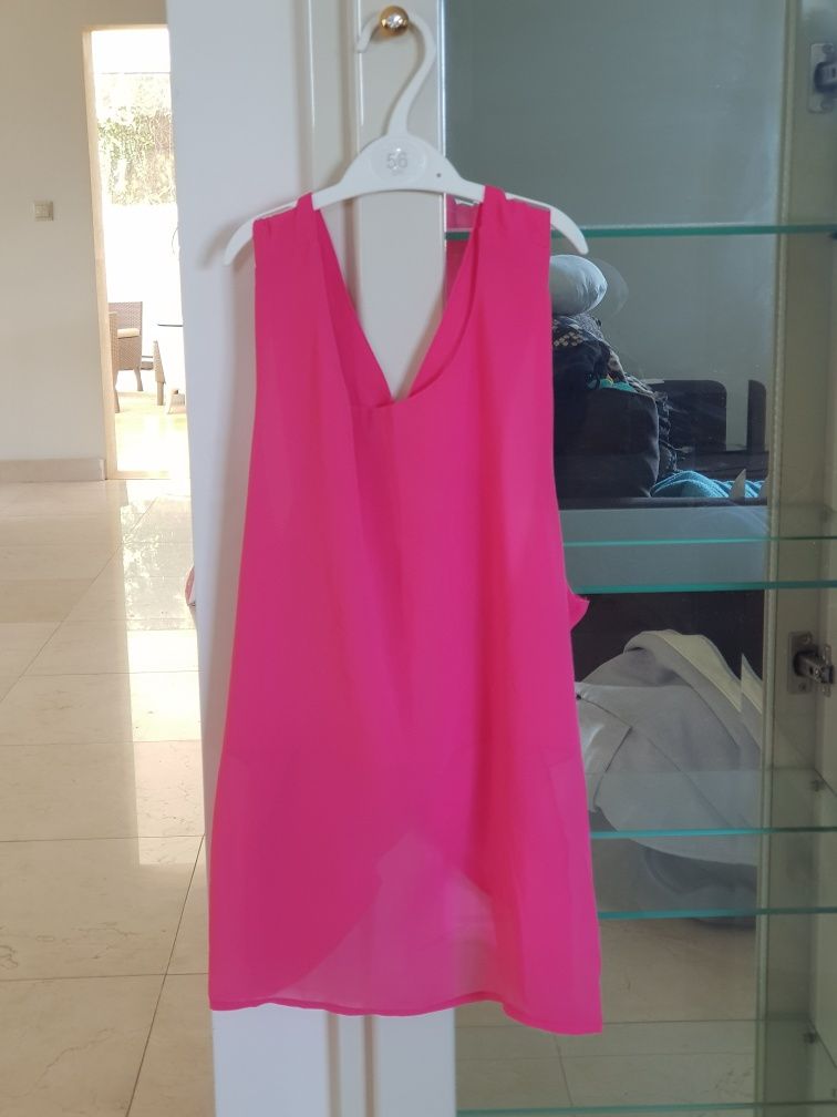 Camisola top sem mangas fúcsia rosa choque