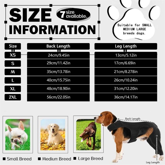 Regulowany rękaw na nogi psa r. M czarny na rzepy pooperacyji