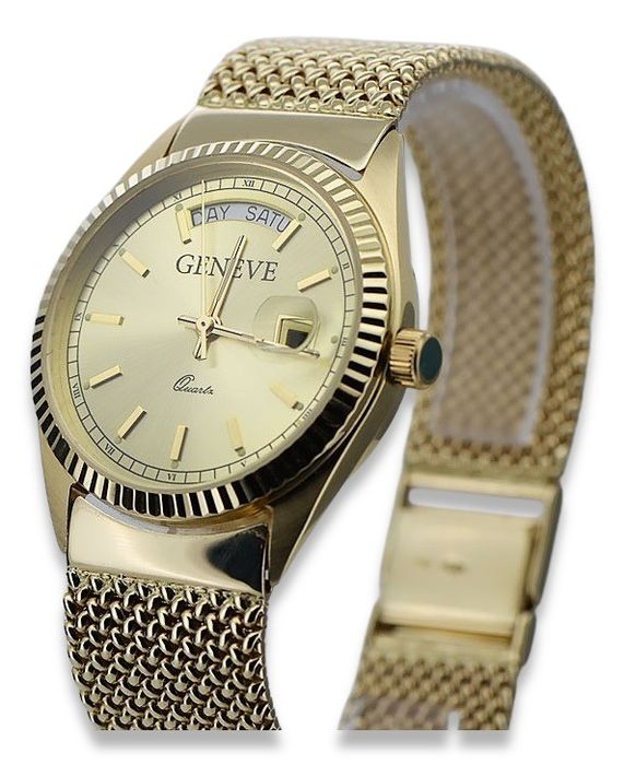 Złoty zegarek z bransoletą męski unisex 14k 585 Geneve mw013ydy&mbw014