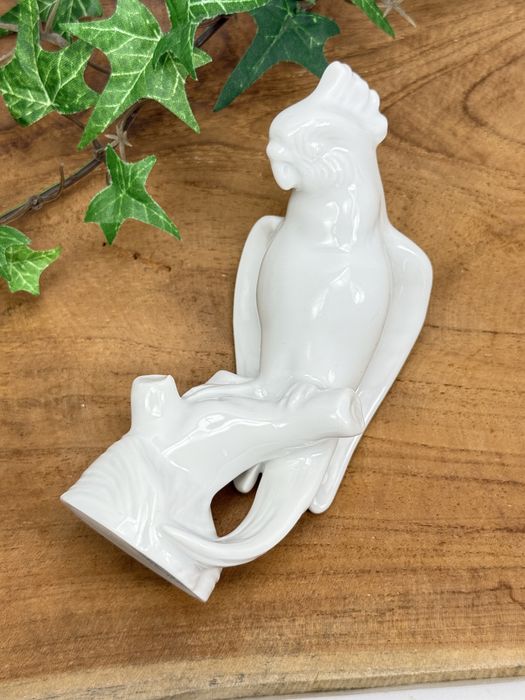 Porcelana Herend biała papuga figurka kolekcjonerska