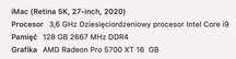 iMac Retina 5K, 27 cali, 2020 r. 128GB RAM, Intel i9 3.6 GHz, SSD 1TB