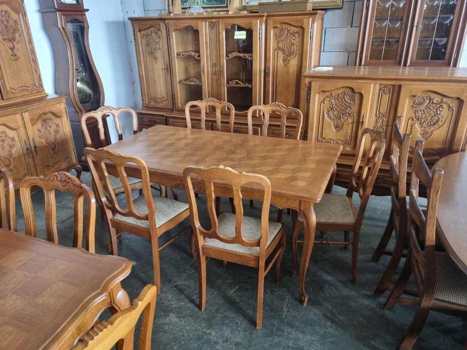 stół dębowy styl ludwik z krzesłami