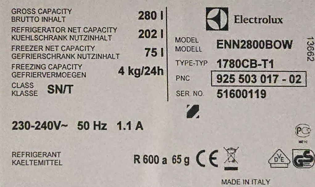 Frigorífico combinado de encastre Electrolux