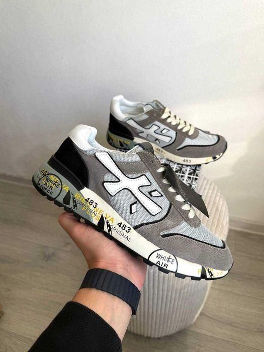 Оригинал Premiata Grey Black White кроссовки мужские замшевые