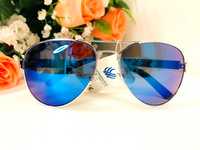 Okulary przeciwsłoneczne damskie aviator pilotki lustrzanki niebieskie