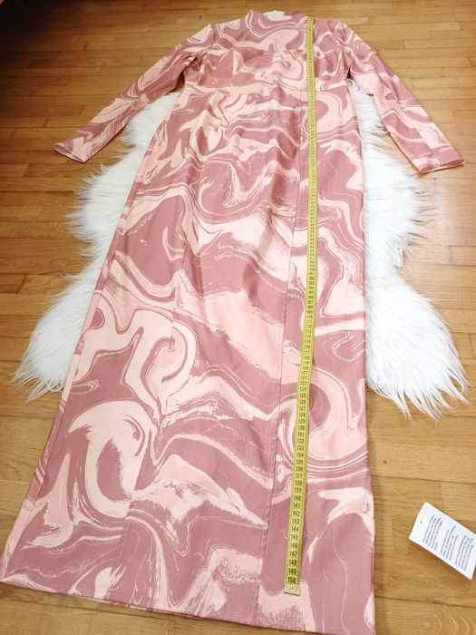 Sukienka, ASOS, 18/46, brudny róż, beż, długi rękaw, długa, elastyczna