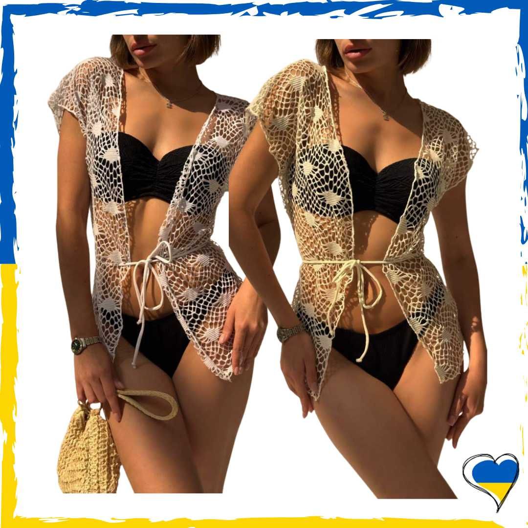 Накидка на купальник пляжна жіноча біла/бежева M L XL