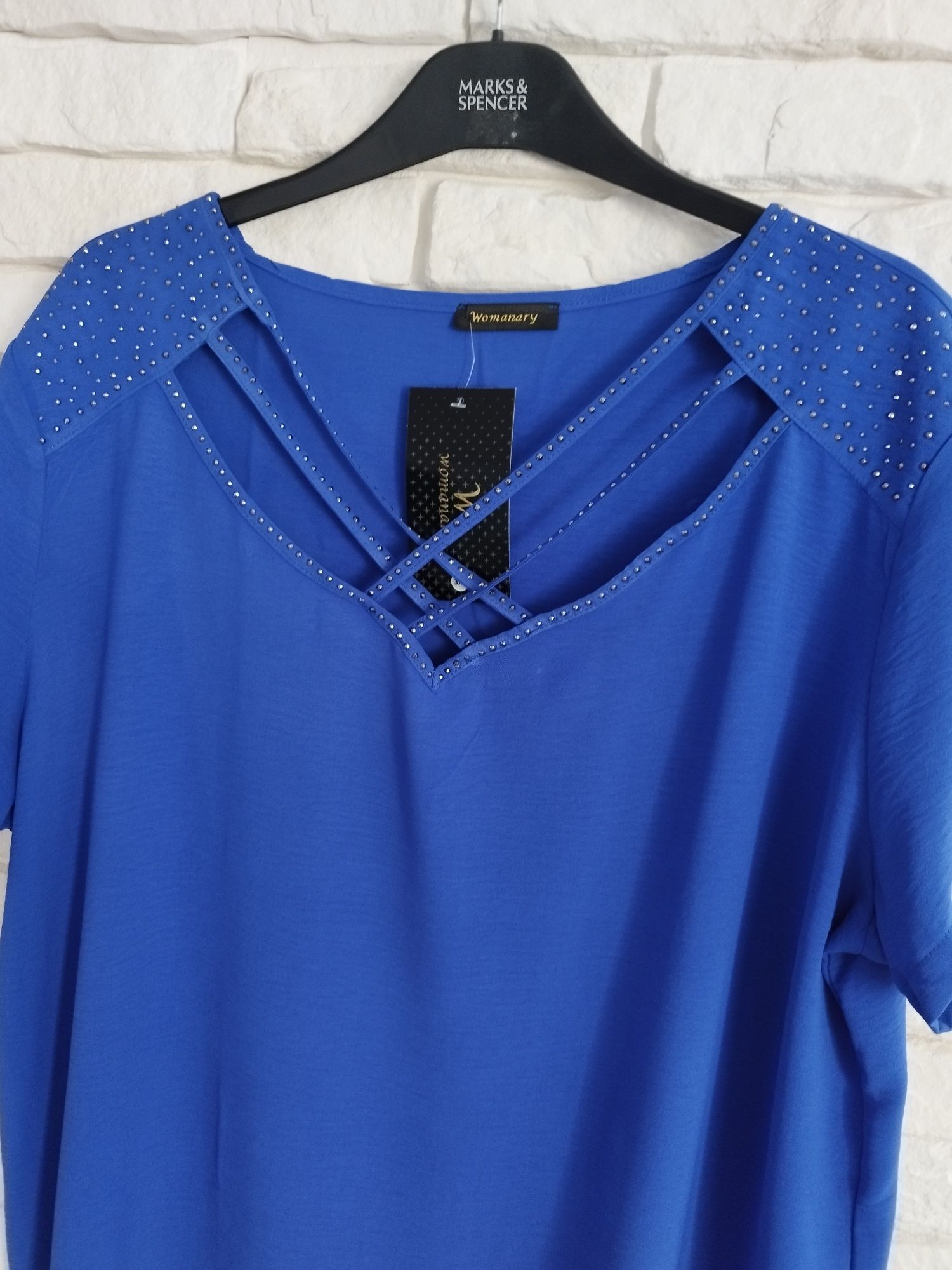 Womanary wesele komunia zdobiona tunika plus size xxxl 50 52 cyrkonie
