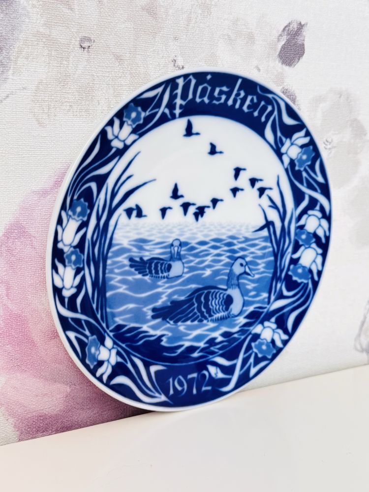 Ozdobny talerz do powieszenia,Talerz wielkanocny vintage 1972, kaczki