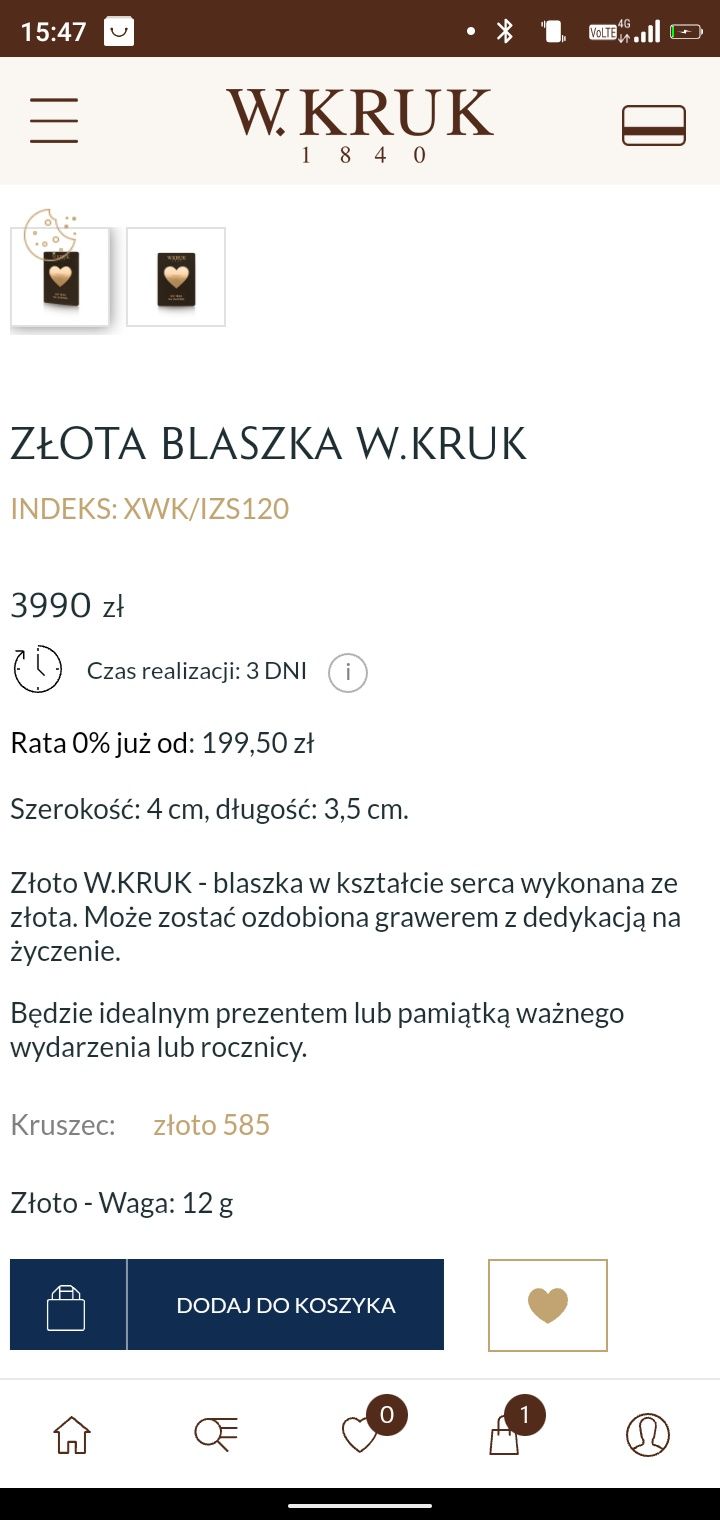 Serce złote 12g złoto