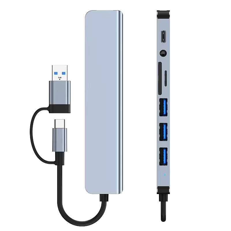Адаптер 8 в 2 Usb type c Hub macbook card reader SD TF USB A