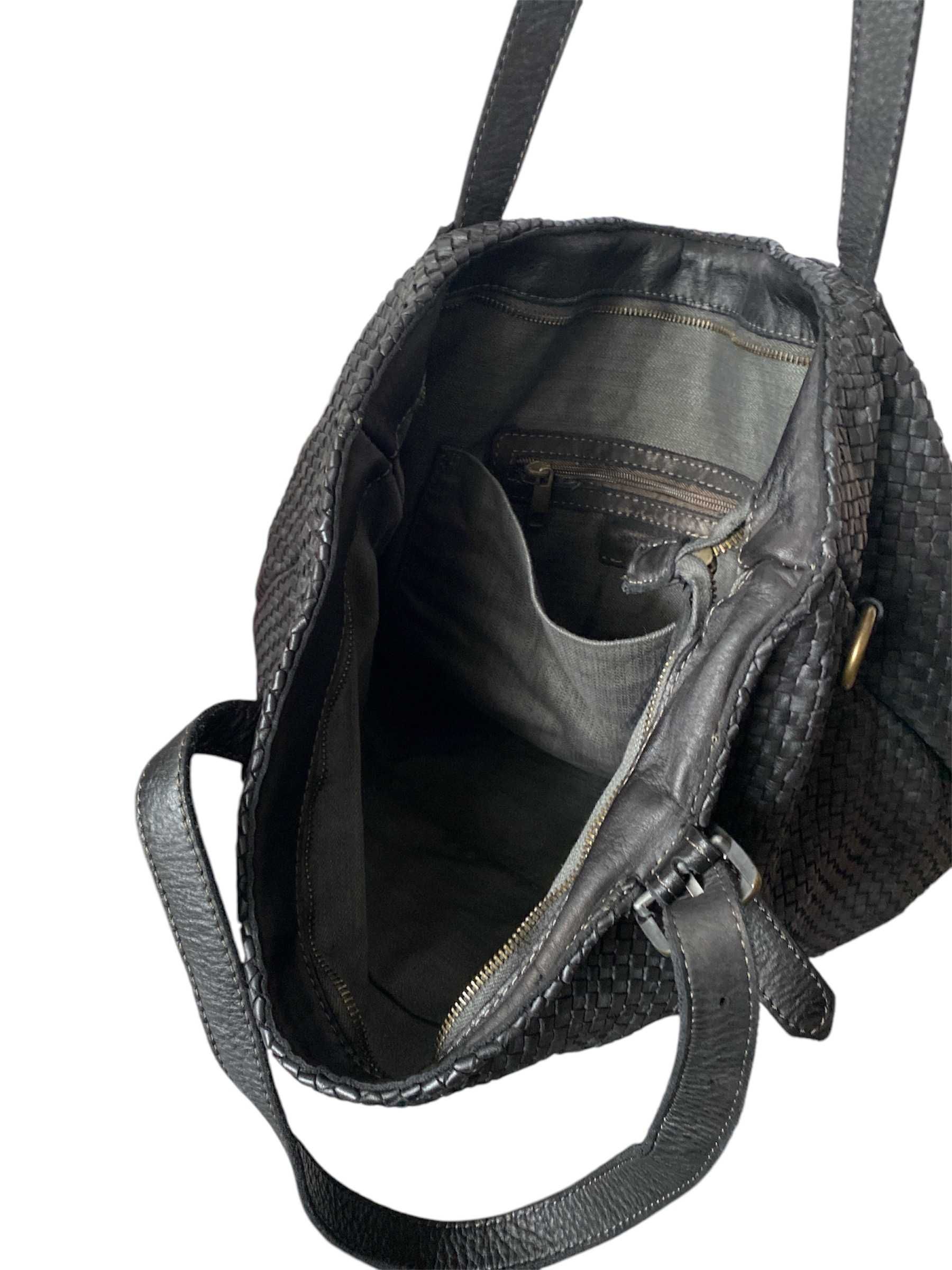 Torebka damska Vera Pelle shopper plecionka pojemna skóra CZARNA