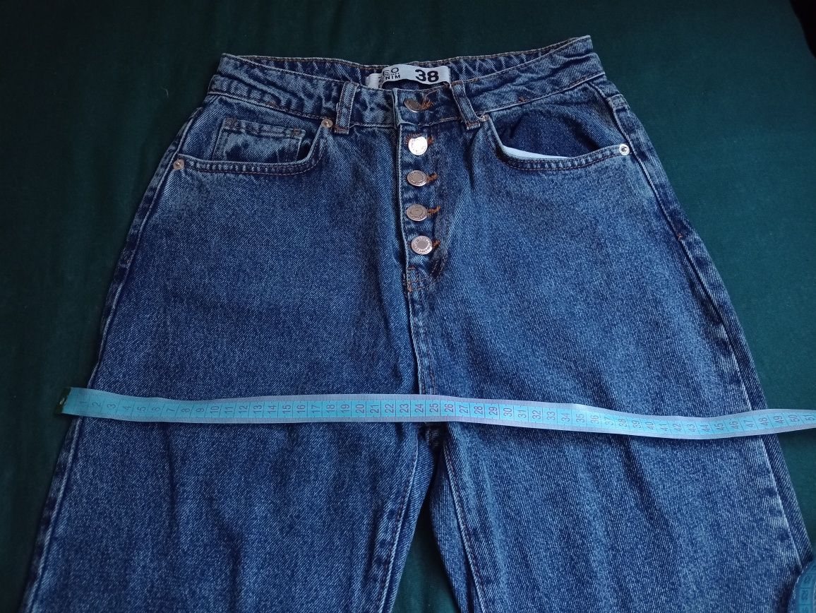 Niebieskie, granatowe spodnie jeansowe z wysokim stanem rozmiar 38