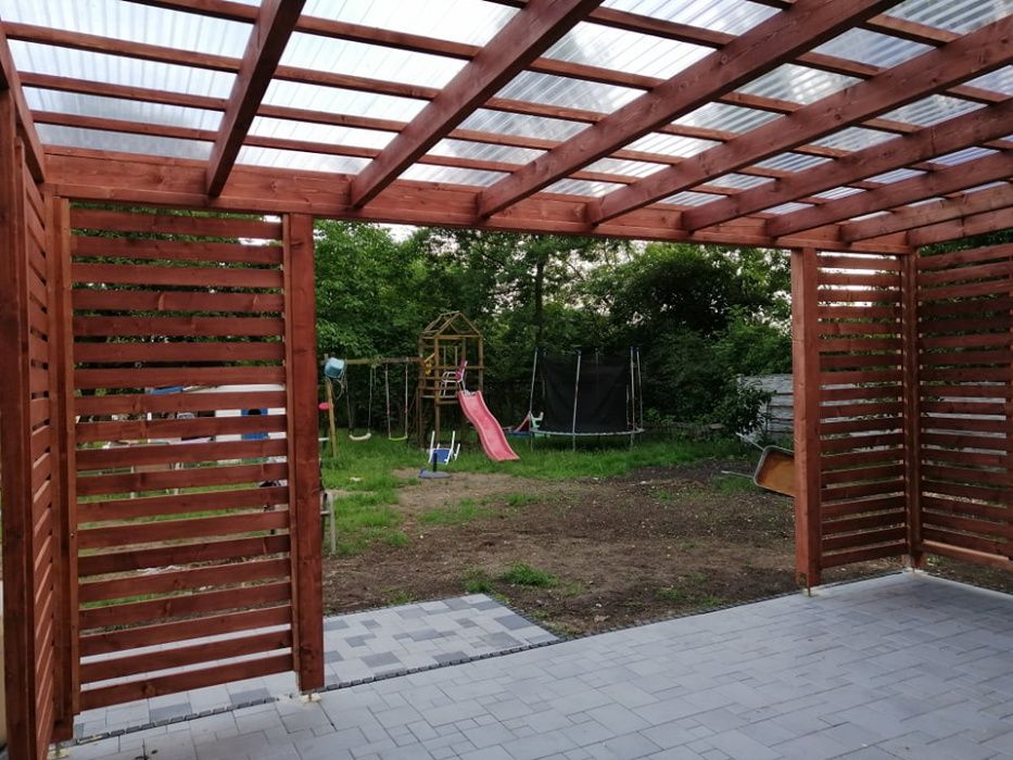 Pergole Drewniane i konstrukcje tarasowe, zadaszenia materiałowe