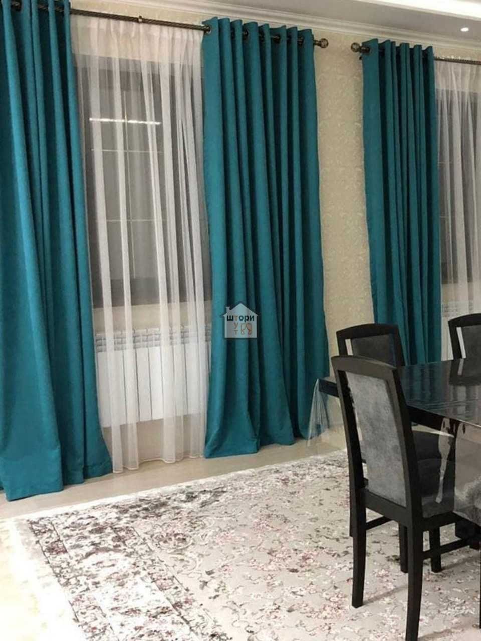 Бірюзові штори мікровелюр у вітальню, кімнату Пошиття Готові На відріз