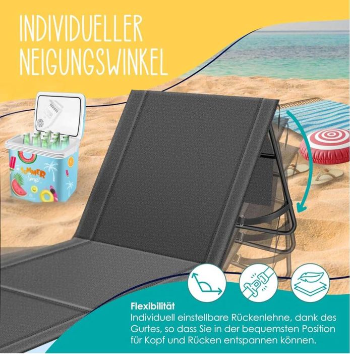 Mata leżak plażowy 180cm X 54cm z paskiem zestaw 2 sztuk szare