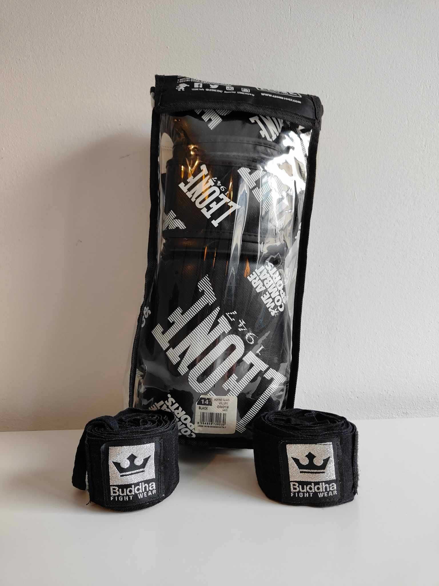 LEONE Boxing Gloves, Rękawice bokserskie 16oz + Pasky boxerskie BUDDHA