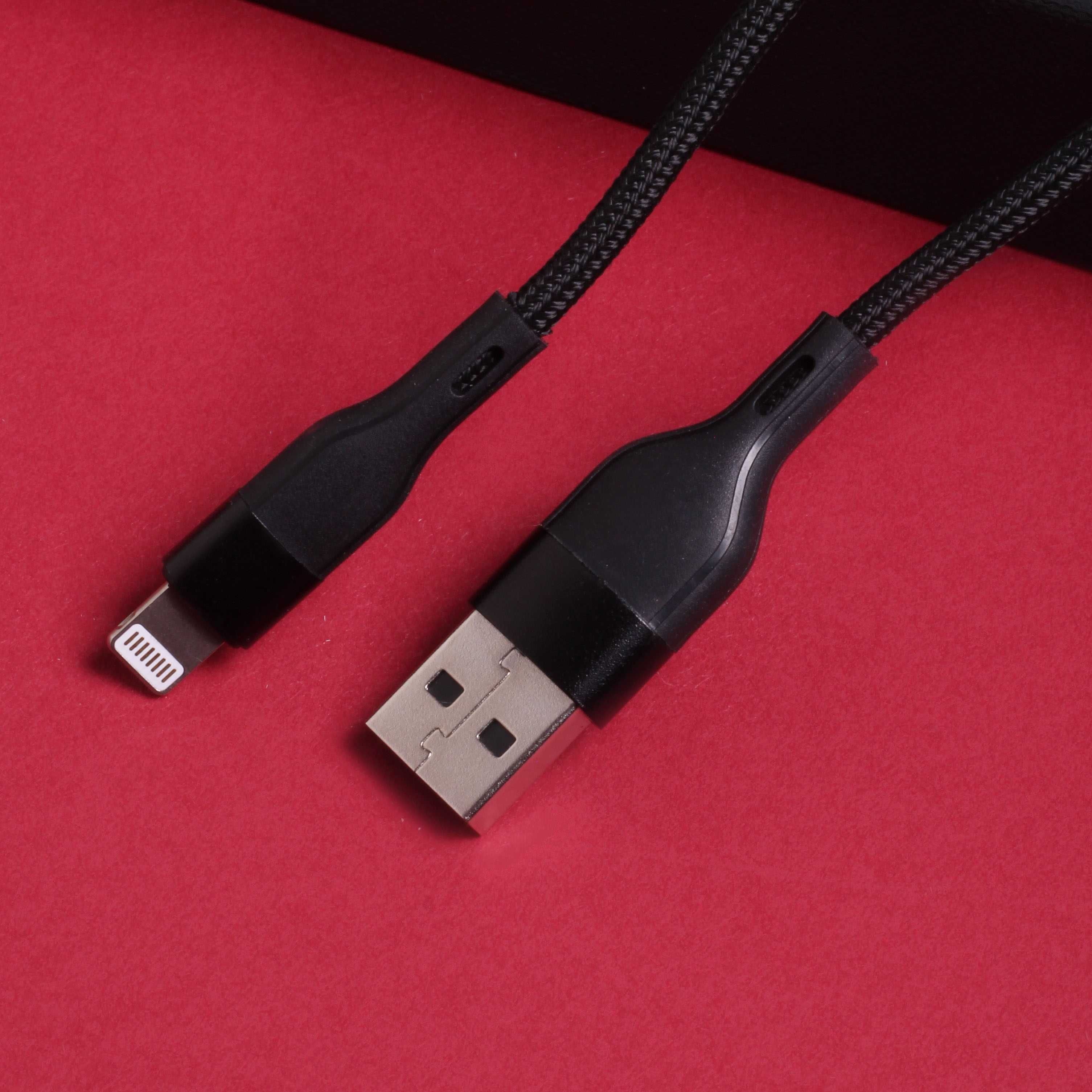 Kabel USB Maxlife do Apple iPhone 8-PIN Lightning 2A czarny, nylonowy